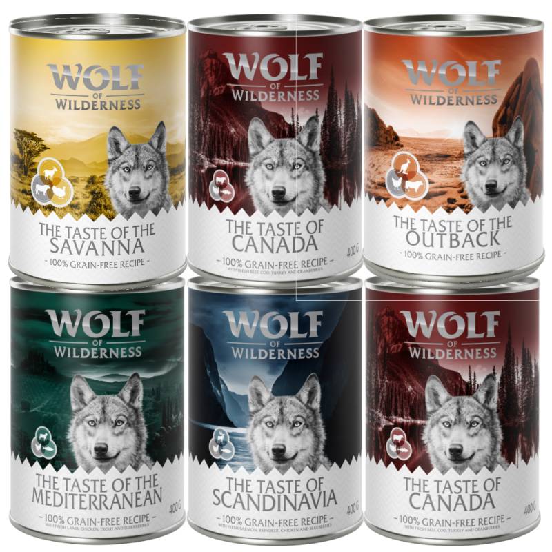 Wolf of Wilderness zum Sonderpreis! - Adult The Taste Of (5 Sorten) 6 x 400 g von Wolf of Wilderness