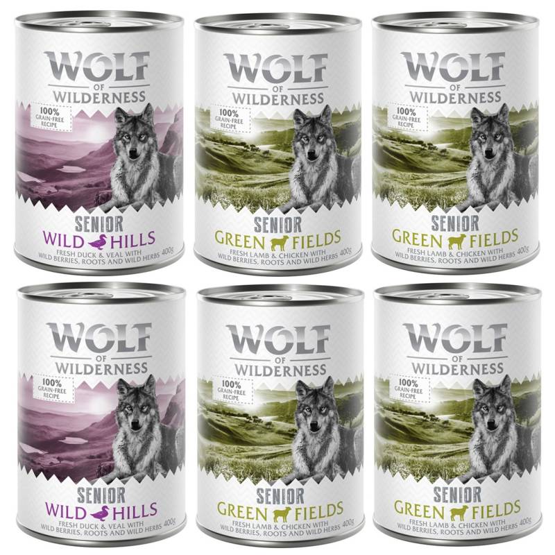 Wolf of Wilderness zum Sonderpreis! - Senior: 4x Lamm & Huhn, 2x Ente & Kalb 6 x 400 g von Wolf of Wilderness