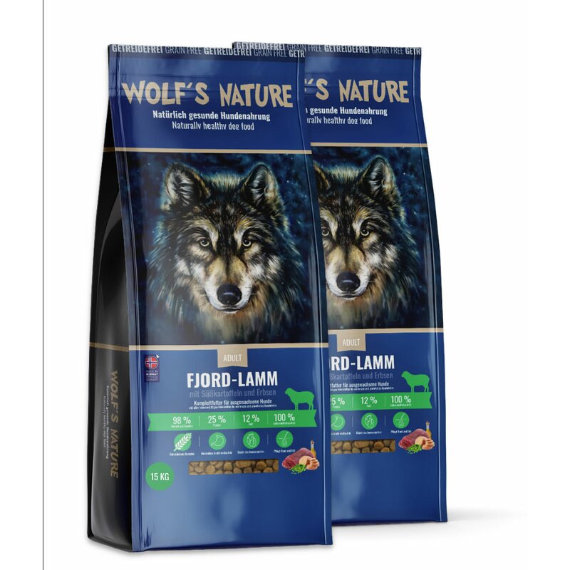 Wolf's Nature Adult Fjord-Lamm Sparpaket 2 x 15 kg (4,60 € pro 1 kg) von Wolf's Nature