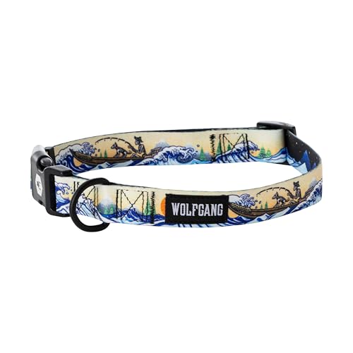 WOLFGANG Strapazierfähiges, verstellbares Hundehalsband mit Schnellverschluss-Nylon-Schnalle, für Spaziergänge und Training, MountainWave-Druck, Größe M WOLFGANG Strapazierfähiges, verstellbares Hundehalsband mit Schnellverschluss-Nylon-Schnalle, für Spaziergänge und Training, MountainWave-Druck, Größe M von Wolfgang Man & Beast