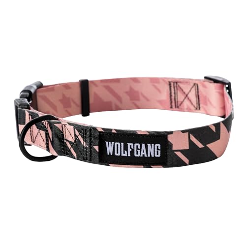 Wolfgang Hundehalsband, strapazierfähig, verstellbar, breit, mit Schnellverschluss-Nylon-Schnalle, für Spaziergänge und Training, HoundsPink Print, Größe M von Wolfgang Man & Beast