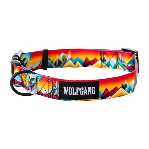 Wolfgang Hundehalsband, strapazierfähig, verstellbar, breit, mit Schnellverschluss-Nylon-Schnalle, für Spaziergänge und Training, MountainVibes-Druck, Größe M von Wolfgang Man & Beast
