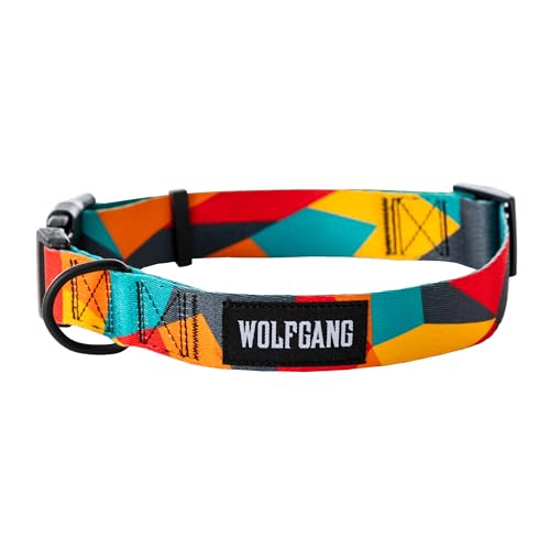 Wolfgang Hundehalsband, strapazierfähig, verstellbar, breit, mit Schnellverschluss-Nylon-Schnalle, für Spaziergänge und Training, ShatterShapes Print, Größe M von Wolfgang Man & Beast