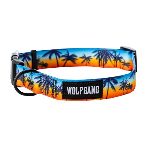 Wolfgang Hundehalsband, strapazierfähig, verstellbar, breit, mit Schnellverschluss-Nylon-Schnalle, für Spaziergänge und Training, Sonnenuntergang-Handflächen-Druck, Größe L von Wolfgang Man & Beast