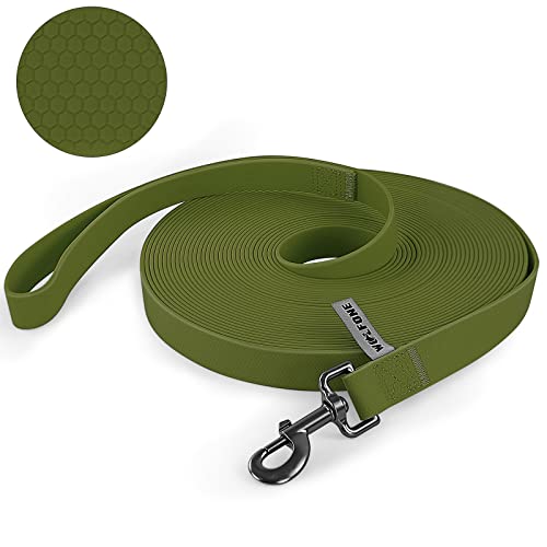 Wolfone Schleppleine für Hunde，15m Dunkelgrün wasserdichte Lange Rückruf Hundeleine mit Anti-Rutsch-Griff, Heavy Duty robuste Ausbildung Hundeleine für Outdoor-Aktivitäten von Wolfone