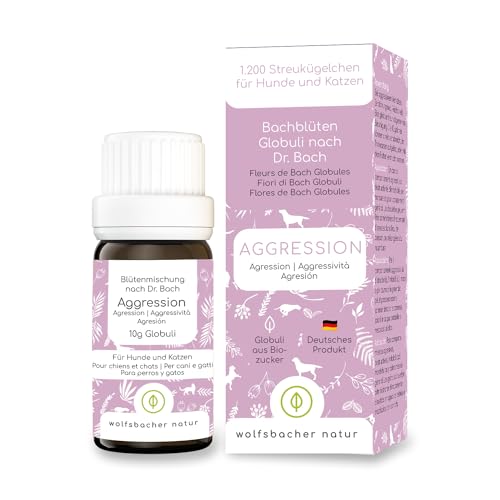 Wolfsbacher Natur AGGRESSIONS FREI Bachblüten für Hunde & Katzen | 1.200 Globuli bei aggressivem Verhalten und Bissigkeit | 100% natürliche Anti-Aggression Blütenmischung nach Dr. Bach, 10g von Wolfsbacher Natur