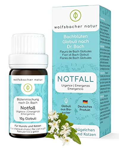 Notfall Bachblüten für Hunde & Katzen - 1.200 Globuli gegen Panik und Schock - 100% natürliche Beruhigungstabletten für Hunde - Anti-Schock Blütenmischung nach Dr. Bach, 10g von Wolfsbacher Natur