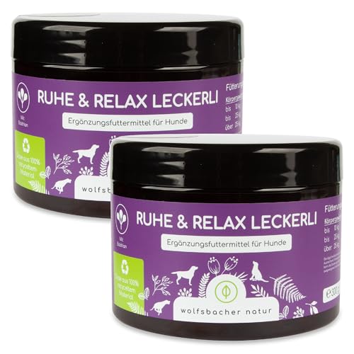 Wolfsbacher Natur Beruhigungs-Snack für Hunde | Ruhe & Relax Leckerli 2 x | Gegen Stress und Angst | Mit Baldrian bei Anspannung und Johanniskraut für innere Ruhe von Wolfsbacher Natur