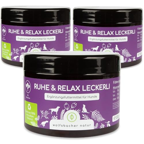 Wolfsbacher Natur Beruhigungs-Snack für Hunde | Ruhe & Relax Leckerli 3 x | Gegen Stress und Angst | Mit Baldrian bei Anspannung und Johanniskraut für innere Ruhe von Wolfsbacher Natur