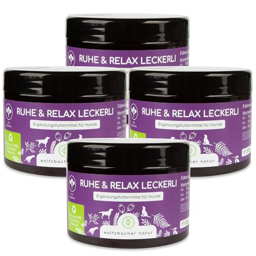 Wolfsbacher Natur Beruhigungs-Snack für Hunde | Ruhe & Relax Leckerli 4 x | Gegen Stress und Angst | Mit Baldrian bei Anspannung und Johanniskraut für innere Ruhe von Wolfsbacher Natur
