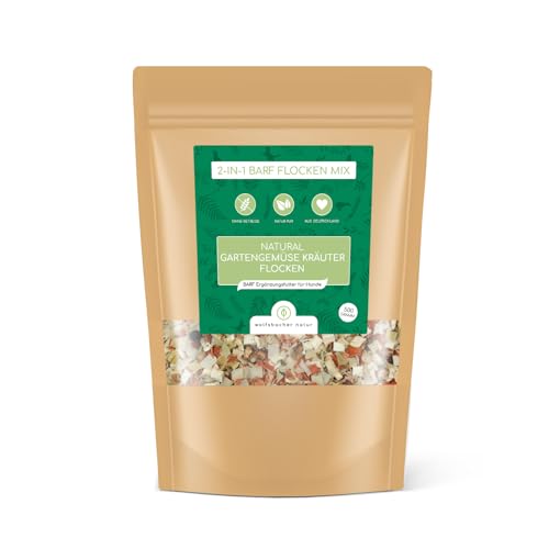 Barf Flocken Mix für Hunde – 100% Natürliche Gartengemüse und Kräuter, Getreidefrei, Unterstützt Verdauung und Gesundheit, 500g von Wolfsbacher