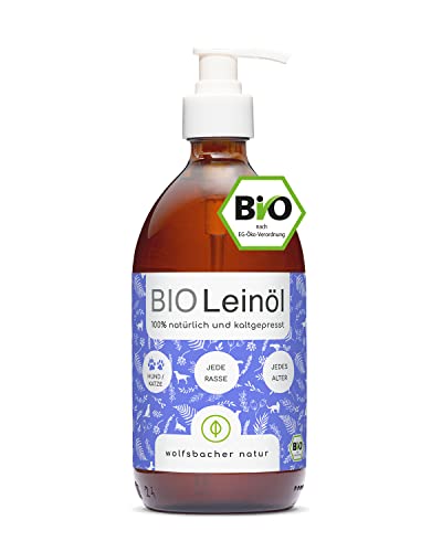 Wolfsbacher Natur Bio Leinöl – Hochwertiges Leinöl für Hunde und Katzen, kaltgepresst aus Deutschland, DE-ÖKO-060, Leinöl 500ml von Wolfsbacher