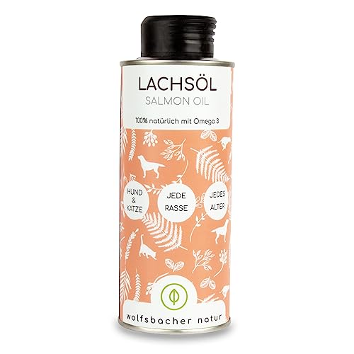 Lachsöl für Hunde und Katzen mit Omega 3 & 6 I 250ml norwegisches, natürliches Lachs-Öl aus Atlantik-Meer-Lachs I Hochdosiertes Ergänzungsmittel von Wolfsbacher