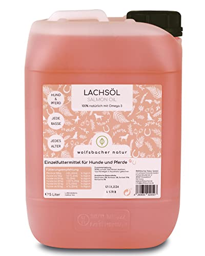 Lachsöl für Hunde und Pferde mit Omega 3 & 6 I 5 Liter norwegisches, natürliches Lachs-Öl aus Atlantik-Meer-Lachs I Hochdosiertes Ergänzungsmittel von Wolfsbacher