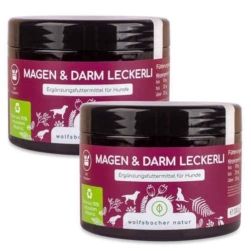 Verdauungs-Snack für Hunde | Magen & Darm Leckerli 2 x | Leckerlis mit präbiotischer Hefe & Kräutern | Rein natürlich, Unterstützt Darmflora & normalen KOT von Wolfsbacher
