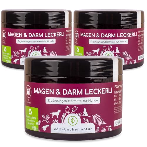 Verdauungs-Snack für Hunde | Magen & Darm Leckerli 3 x | Leckerlis mit präbiotischer Hefe & Kräutern | Rein natürlich, Unterstützt Darmflora & normalen KOT von Wolfsbacher