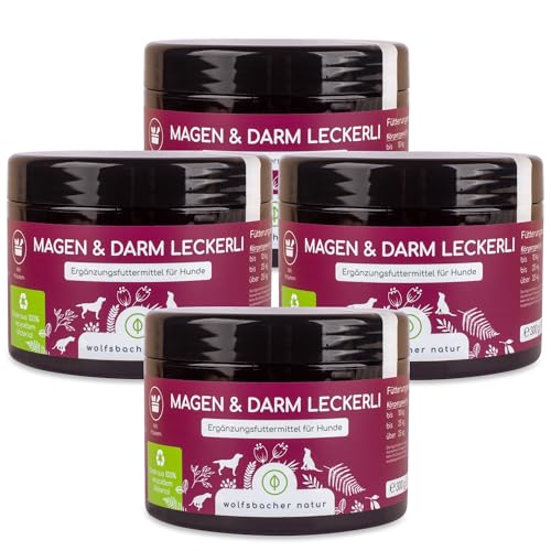 Verdauungs-Snack für Hunde | Magen & Darm Leckerli 4 x | Leckerlis mit präbiotischer Hefe & Kräutern | Rein natürlich, Unterstützt Darmflora & normalen KOT von Wolfsbacher