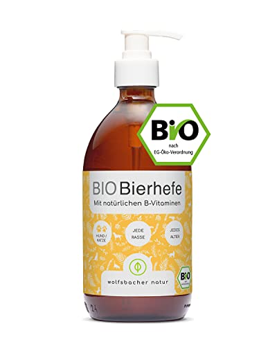 Wolfsbacher Bio-Bierhefe für Hunde und Katzen | 500 ml flüssige Bierhefe | 100% Bio zur Haut- und Fellpflege, Futterergänzung mit Vitamin B, reich an Mineralien & Spurenelementen, DE-ÖKO-060 von Wolfsbacher