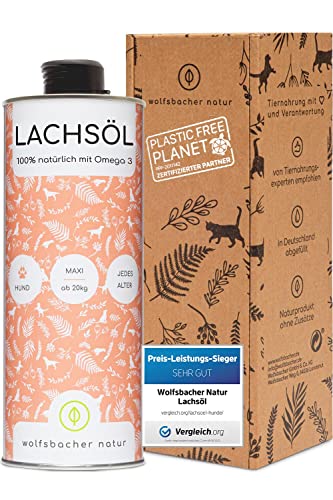 Lachsöl für Hunde 1 Liter mit Omega 3 & 6 I Norwegisches, natürliches Lachs-Öl aus Atlantik-Meer-Lachs I Hochdosiertes Ergänzungsmittel für Hunde von Wolfsbacher