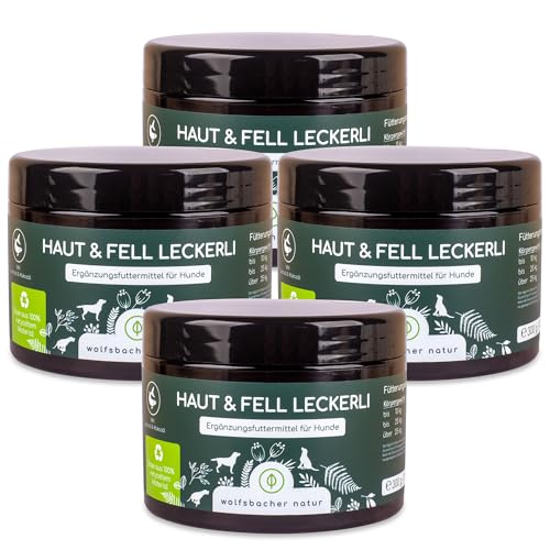 Wolfsbacher Omega 3 für Hunde - Mit Lachsöl, Kokosöl, Bierhefe | Haut & Fell Leckerli 4 x | Gegen Juckreiz, für gesunde Haut und glänzendes Fell von Wolfsbacher