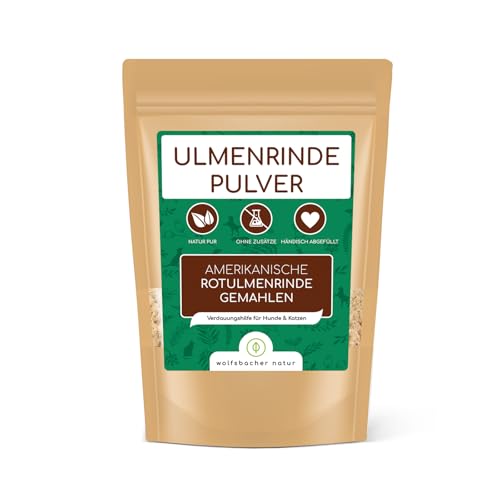Wolfsbacher Ulmenrinde Pulver für Hunde und Katzen [60g] - Slippery Elm Bark - Amerikanische Ulmenrinde, Unterstützt Magen und Darm auf natürliche Weise von Wolfsbacher