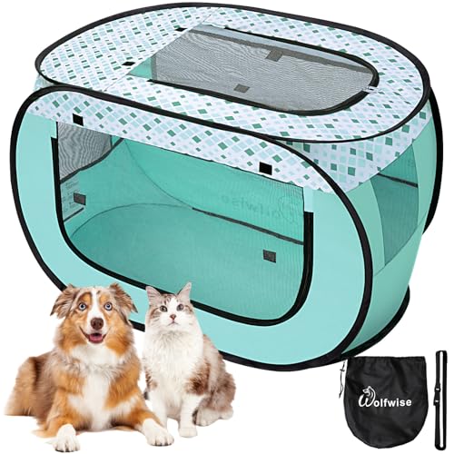 WolfWise Welpenlaufstall, Tragbarer Welpenauslauf 90 x 60 x 60 cm, Tierlaufstall für Wohnung, Laufstall für Hunde, Katzen, Welpen, im Innen- und Außenbereich, Katzengehege Outdoor Katzenzelt, Grün von WolfWise