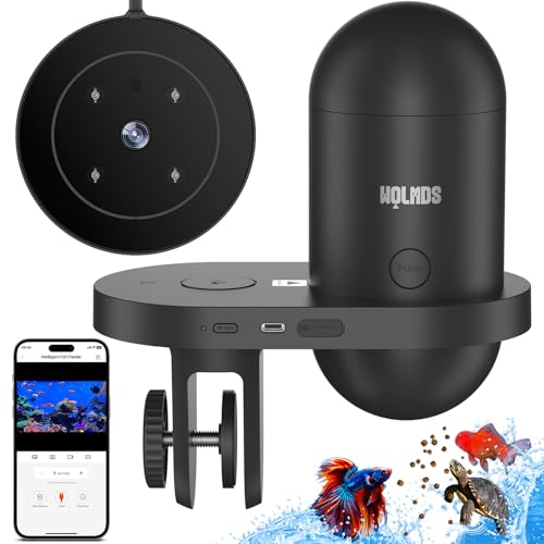 Wolmds Futterautomat Aquarium mit 2.5K Kamera: Automatisierter Fischfutterspender, WiFi，App-Steuerung, 230ML Feuchtigkeitsdichter Futterspender für Urlaub und Tägliche Fütterung im Fischtank (Black-1) von Wolmds
