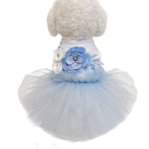 Wolyepor Prinzessin Hundekleid Strapse Layered Tutu Gaze Kleid Faltenrock für Hunde und Katzen (Medium, Blume Blau) von Wolyepor