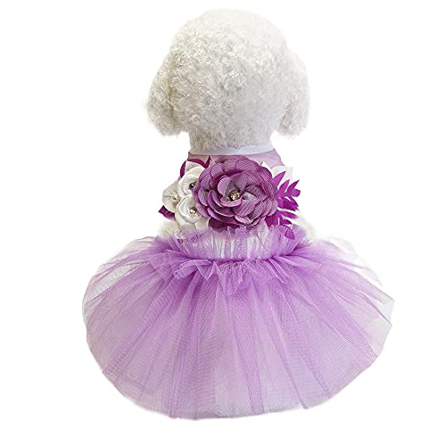 Wolyepor Prinzessin Hundekleid Strapse Layered Tutu Gaze Kleid Faltenrock für Hunde und Katzen (X-Small, Flower Purple) von Wolyepor
