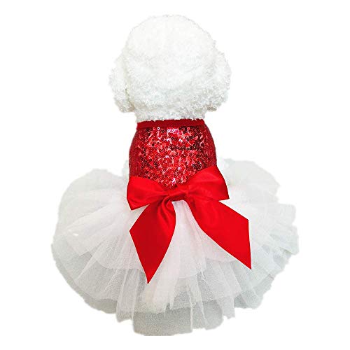 Wolyepor Puppy Princess Hundekleid mit Pailletten und Schleife für Geburtstagsparty (klein, rot) von Wolyepor