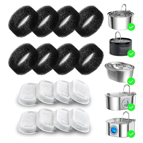 Katze Wasserbrunnen Filter für Bento Edelstahl 2-Wege-Wasserdurchfluss Katzenbrunnen, Kohlefilter Plus Schwamm Schaum Filter Pack (16) von Wonder Creature