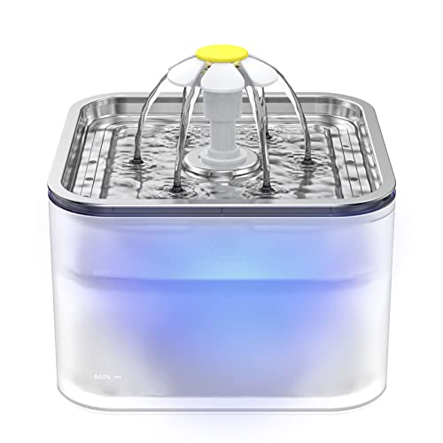 Katzen Wasserbrunnen Edelstahl, 2,835.0 g/3L Haustier Brunnen mit LED-Licht für Katzen und Hunde (klar) von Wonder Creature