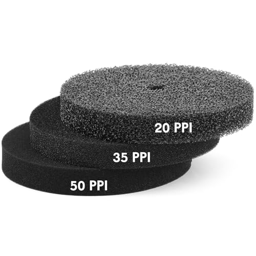 Wonderjune Schwammfilter für Aquarium, Teich, 27,9 cm, rund, 3 Dichten, zuschneidbar, für Aquarium, Aquarium, Haustierfilter, 3 Stück, 20–35–50 ppi Set) von Wonderjune