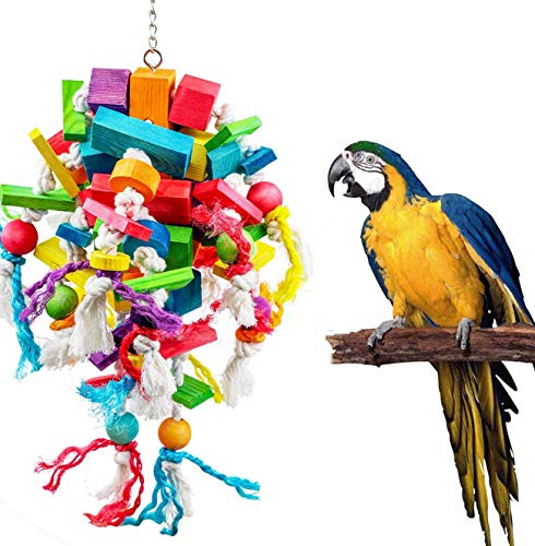 Wonninek Papagei Vogel Kauspielzeug Extra große natürliche Holz Papagei Blöcke Knoten Zerreißen Spielzeug für Grau, Aras Kakadus und eine Vielzahl von Wonninek