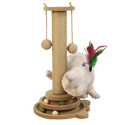 Wonsfuleu Katzenkratzbaum - 4-in-1 Spielzeug für Katzen mit Anreizen | Intere Vertikale itätsstation Mit 2 Sisal Bällen Und Kugelbahn Multifunktionale Katzenspielzeuge Zum Möbelschutz von Wonsfuleu