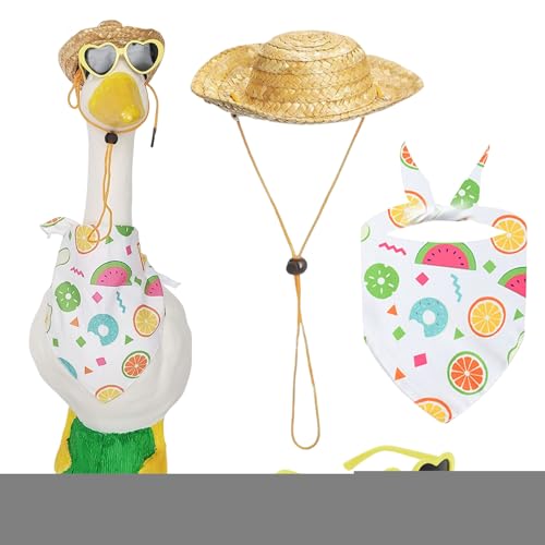 Wonsfuleu Kleidung Für Gänse - Outdoor Gänse Outfits,Strandurlaub Stil Niedliche Tierfiguren Strohhut Sonnenbrille Für Wohnaccessoires von Wonsfuleu