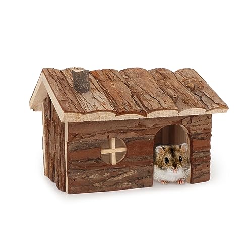 Hamsterhaus aus Holz mit Schornstein für kleine Haustiere, Versteck für Zwerghamster, Spielhütte (M) von Wontee