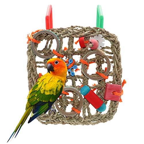 Wontee Vogel-Kletternetz für Papageien, Stroh, geflochtenes Seil, hängende Futterwand für Sittiche, Nymphensittiche, Wellensittiche, Lovebird, Käfigschaukel, Spielzeug von Wontee