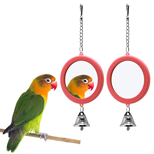 Vogelspiegel mit Glocke, Papageien, zum Aufhängen, interaktives Spielzeug, für Nymphensittiche, Sittiche, Kanarienvögel, Wellensittichkäfig, Zubehör (rot) von Wontee