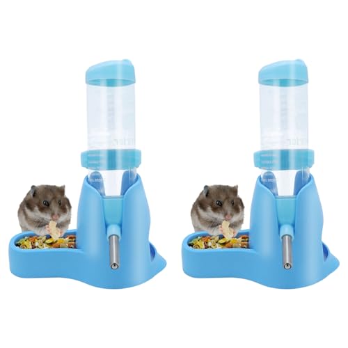 Wontee 3-in-1 Hamster-Wasserflasche für kleine Haustiere, automatischer Wasserspender mit Futterbehälter, Unterschlupf für Zwerghamster, Mäuse, Rennmäuse, 2 Stück (Blau, 125 ml) von Wontee