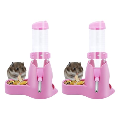 Wontee 3-in-1 Hamster-Wasserflasche für kleine Haustiere, automatischer Wasserspender mit Futterbehälter, Unterschlupf für Zwerghamster, Mäuse, Rennmäuse, 2 Stück (Rosa, 125 ml) von Wontee