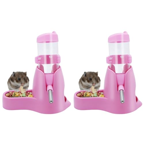 Wontee 3-in-1 Hamster-Wasserflasche für kleine Haustiere, automatischer Wasserspender mit Futterbehälter, Unterschlupf für Zwerghamster, Mäuse, Rennmäuse, 2 Stück (Rosa, 80 ml) von Wontee