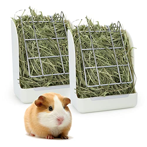 Wontee Kaninchen-Heu-Futterstation aus Kunststoff, für Kaninchen, Meerschweinchen, Chinchilla, kleine Tiere (2 Stück), Weiß von Wontee