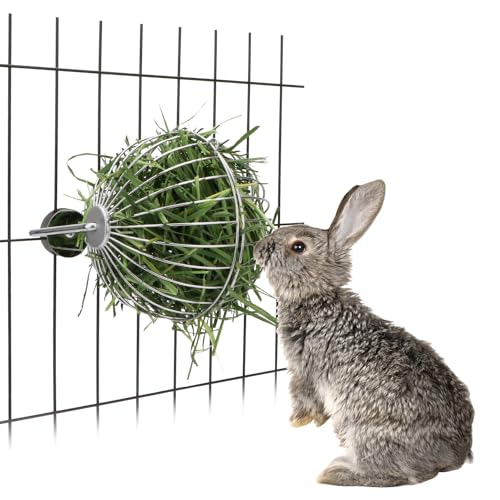 Wontee Kaninchen-Heuball-Spender aus Edelstahl, zum Aufhängen, für Kaninchen, Hamster, Meerschweinchen, Ratten, Chinchillas (B: 13 cm, Silber) von Wontee