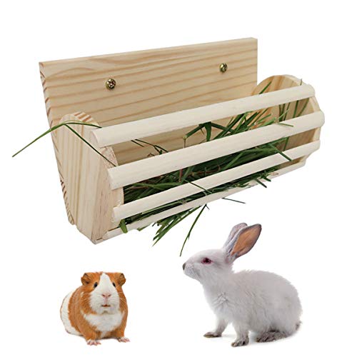 Wontee Kaninchenheuraufe aus Holz, multifunktional, Grashalter für kleine Haustiere, Kaninchen, Chinchilla, Meerschweinchen, Hay Rack-A von Wontee
