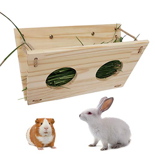 Wontee Kaninchenheuraufe aus Holz, multifunktional, Grashalter für kleine Haustiere, Kaninchen, Chinchilla, Meerschweinchen, Hay Rack-B von Wontee