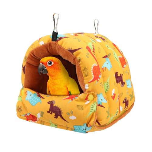 Wontee Vogelnest Haus Winter Warm Kuschel Hütte Vogelbett Hängende Hängematte für Papageien Wellensittiche Sittiche Caique Senegal Nymphensittiche Conures (Dunkelgelb, Groß) von Wontee