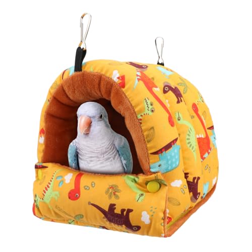 Wontee Vogelnest Haus Winter Warm Kuschel Hütte Vogelbett Hängende Hängematte für Papageien Wellensittiche Sittiche Caique Senegal Nymphensittiche Conures (Dunkelgelb, Medium) von Wontee