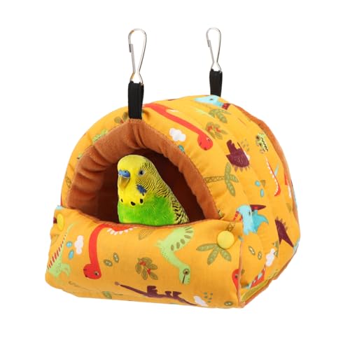 Wontee Vogelnest Haus Winter Warm Kuschel Hütte Vogelbett Hängende Hängematte für Papageien Wellensittiche Sittiche Caique Senegal Nymphensittiche Conures (Dunkelgelb, klein) von Wontee