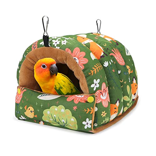 Wontee Vogelnest Haus Winter Warm Snuggle Hütte Vogelbett Hängematte für Papageien Wellensittiche Sittiche Caique Senegal Nymphensittiche Conures (groß, grün) von Wontee